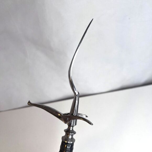 Stainless Carving Fork VTG Solid Wood Handle with Finger Grooves Kickstand MCM - Picture 5 of 14